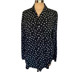 Chico's Black & White‎ Polka Dot Button Down Shirt Sz 16/18 Parisian French Chic